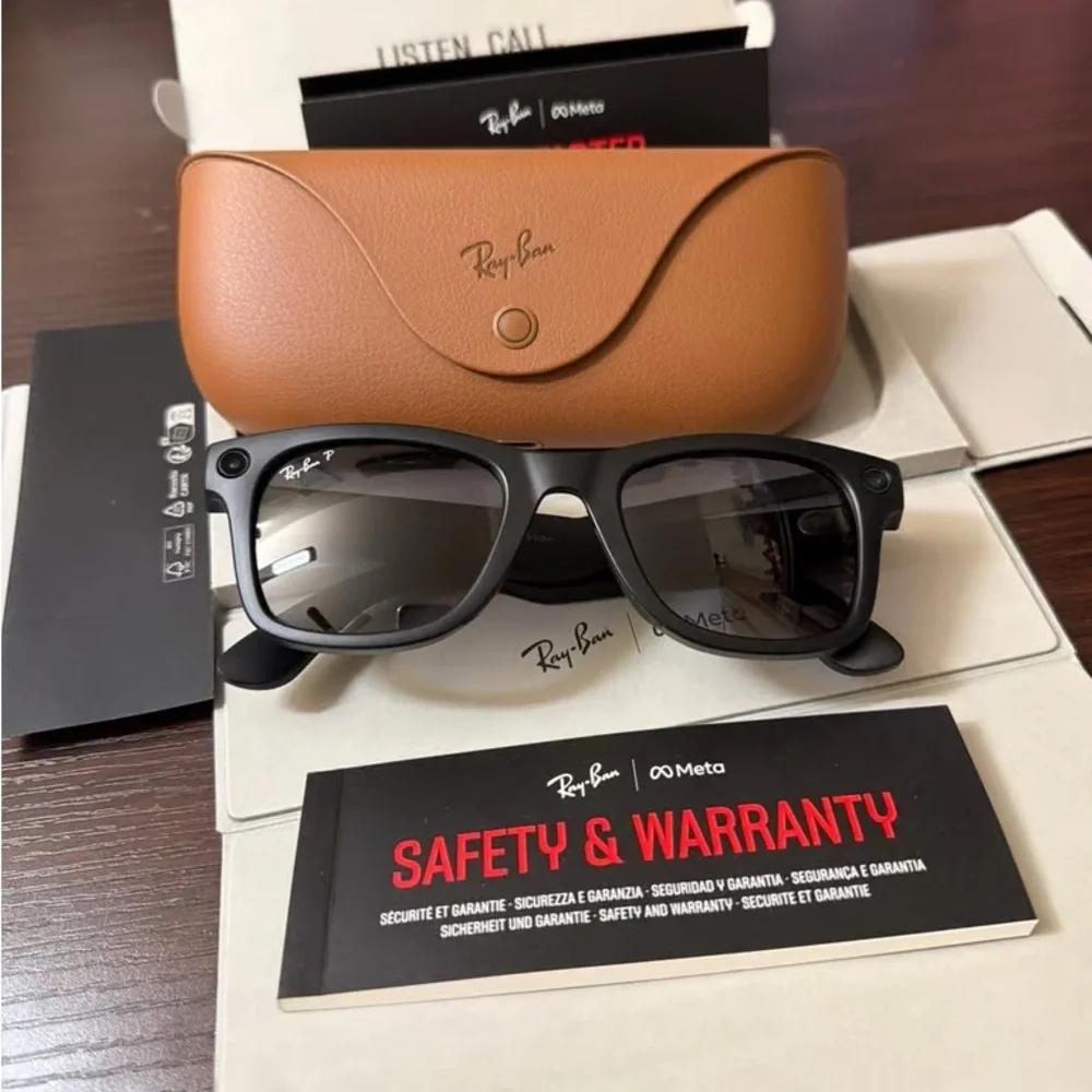 Ray-Ban Black Frame Sunglasses with Brown Leather Case